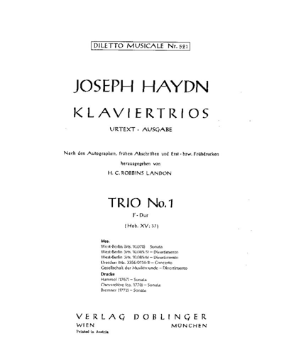 Piano Trio No. 1 in F major, op. XV:37 — Joseph Haydn