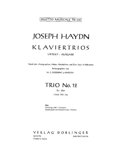 Piano Trio No. 12 in E-flat major, Hob. XV:36 — Joseph Haydn