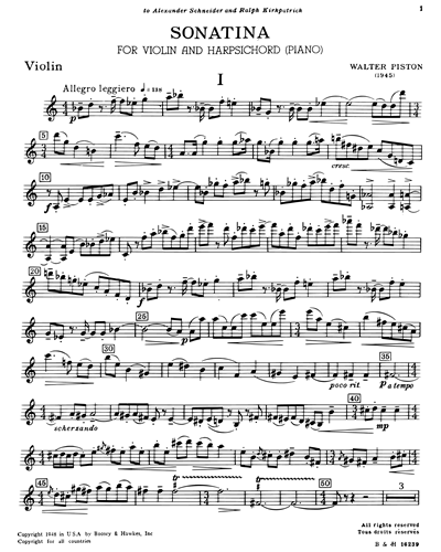 Sonatina for Violin & Harpsichord — Walter Piston