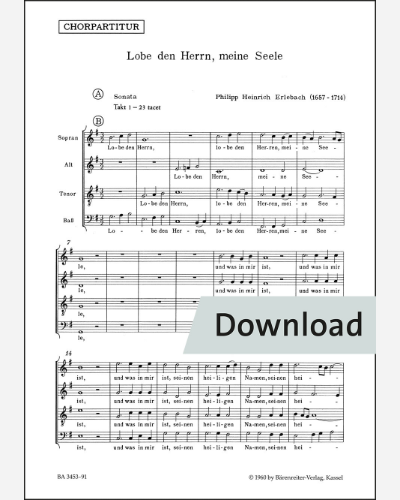 Lobe den Herrn, meine Seele für vier gemischte Stimmen, fünfstimmiges Streichorchester und Basso continuo — Philipp Heinrich Erlebach
