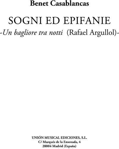 Sogni ed Epifanie — Benet Casablancas