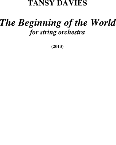 The Beginning of the World — Tansy Davies