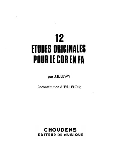 Twelve Études originales — Joseph Rodolphe Lewy