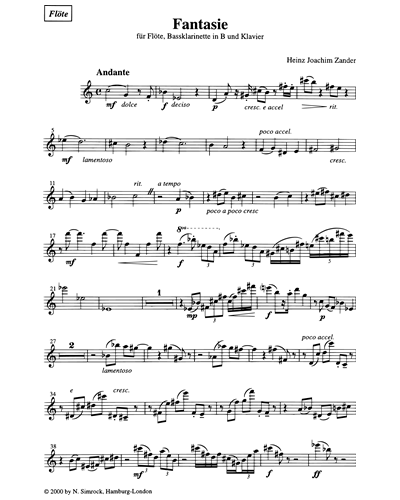 Fantasy for Flute, Bass Clarinet and Piano — Heinz Joachim Zander