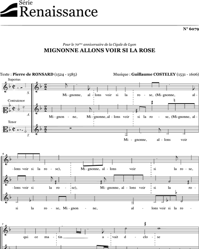 Mignonne allons voir si la rose — Guillaume Costeley