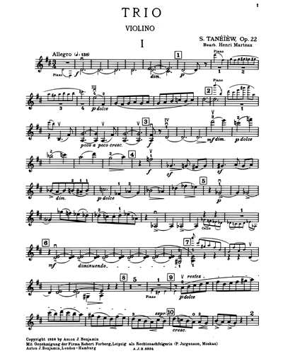 Piano Trio in D, op. 22 — Sergej Tanejev