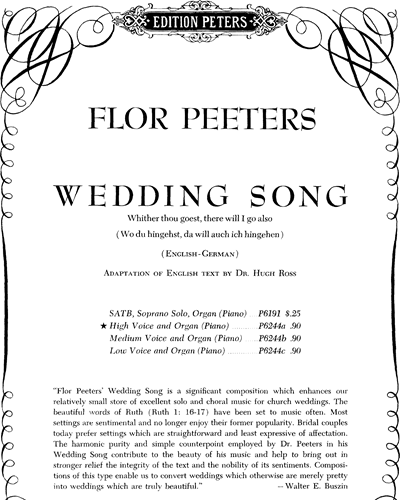 Wedding Song (Wither thou goest) (Wo du hingehst) Op.103a — Flor Peeters