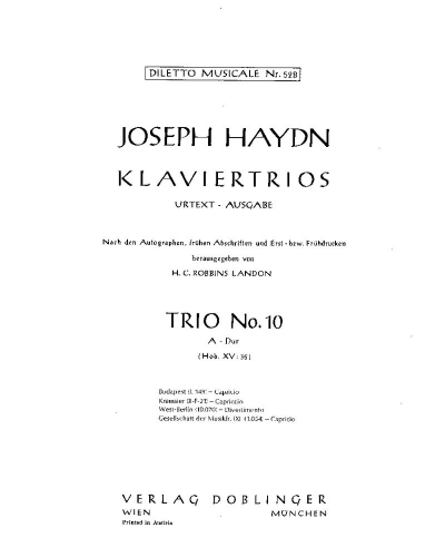 Piano Trio No. 10 in A major, Hob. XV:35 — Joseph Haydn