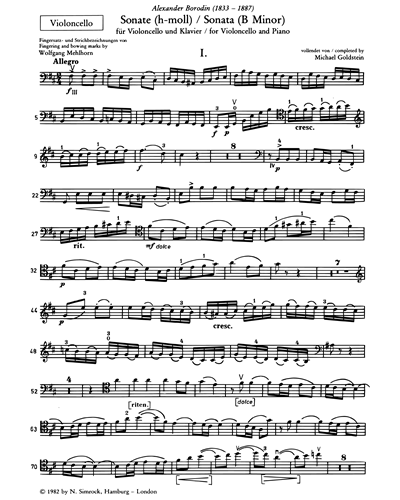 Sonata in B minor for Cello and Piano — 鲍罗丁