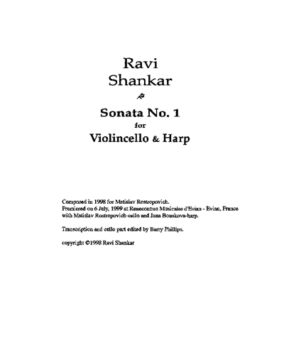 Sonata No. 1 for Cello and Harp — Ravi Shankar