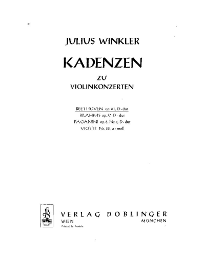 Cadenza for Beethoven Violin Concerto in D Major, op.61 — Julius Winkler
