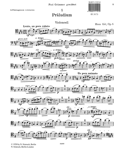Suite for Cello & Piano, op. 6 — Hans Gál