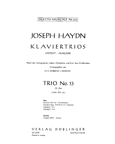 Piano Trio No. 13 in B-flat major, Hob. XV:38 — Joseph Haydn