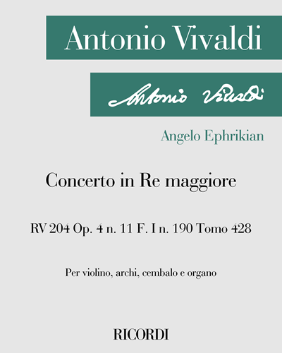 Concerto in D major, RV 204, op. 4 no. 11, F. I no. 190, Tomo 428 — Antonio Vivaldi