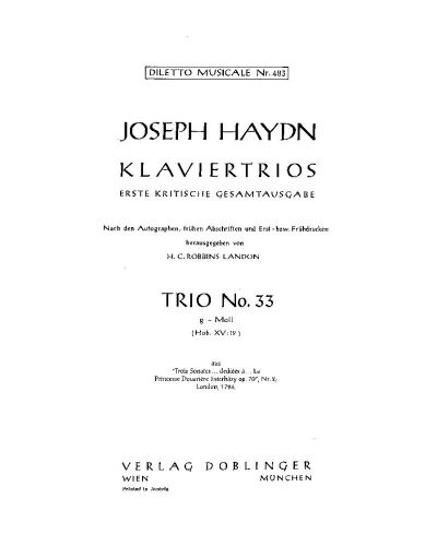 Piano Trio No. 33 in G minor, Hob. XV:19 — Joseph Haydn