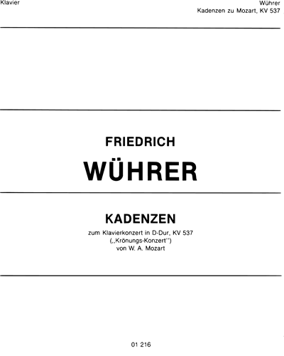Cadenza for Mozart Piano Concerto in D major, K. 537 — Friedrich Wührer
