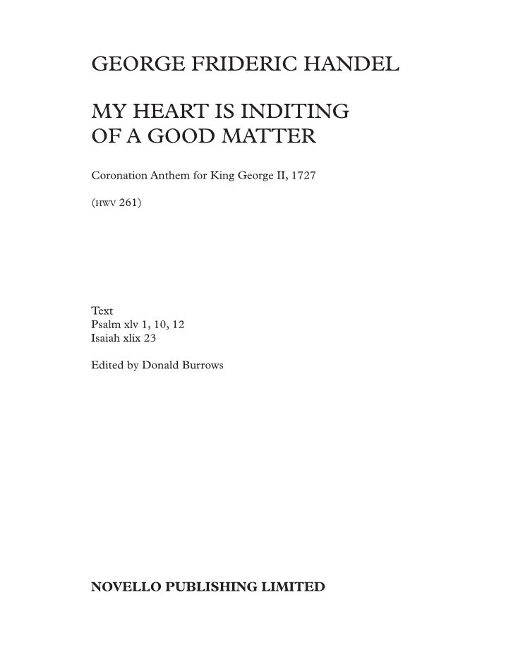 My heart Is inditing of a good matter — 亨德尔