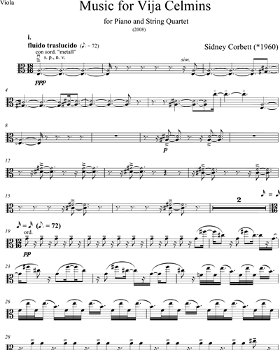 Music for Via Celmins (score & parts) — Sidney Corbett