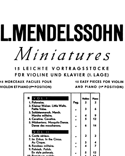 Miniatures For Violin And Piano, Vol. 1 — 门德尔松