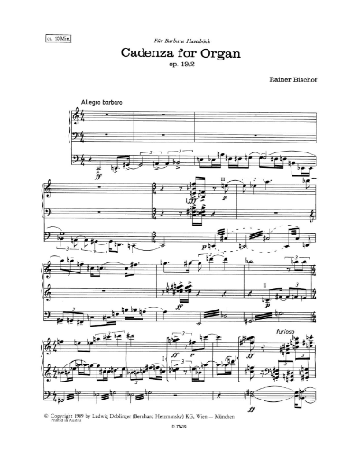 Cadenza for Organ, op. 19 / 2 — Rainer Bischof