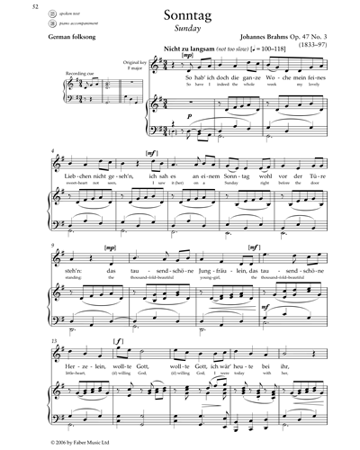 Sonntag, op. 47 No. 3 — 勃拉姆斯