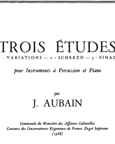 3 Études pour Instruments à Percussion et Piano — Jean Emmanuel Aubain