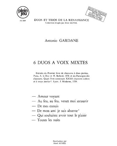 Six Duets for Mixed Voices — Antonio Gardane
