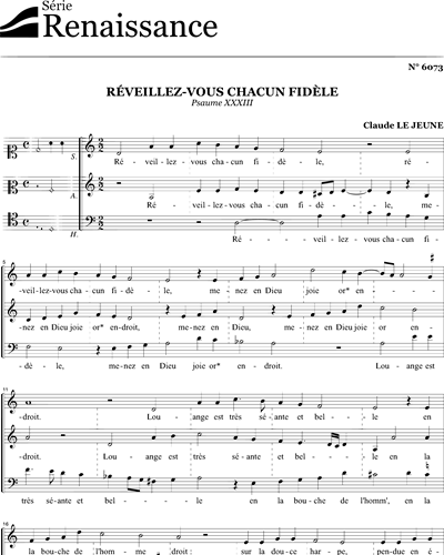 Réveillez-vous chacun fidèle — Claude Le Jeune
