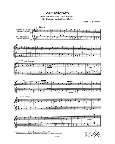 Variations (from the folk song 'Ach Elslein, liebes Elslein') — Karl Maria Kubizek