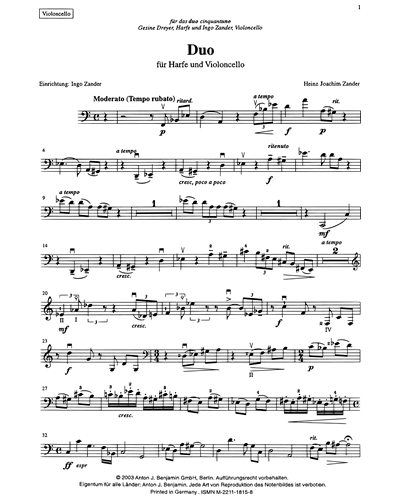 Duo for Cello & Harp — Heinz Joachim Zander