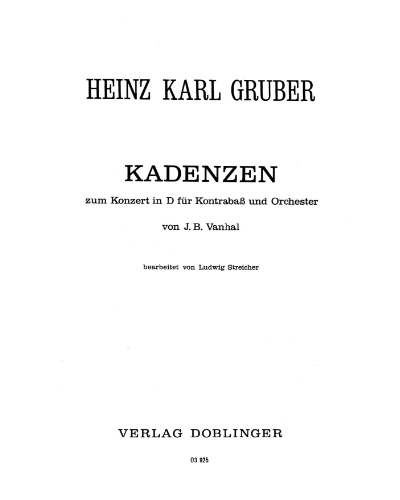 Cadenza for Vanhal Double Bass Concerto — Heinz Karl Gruber