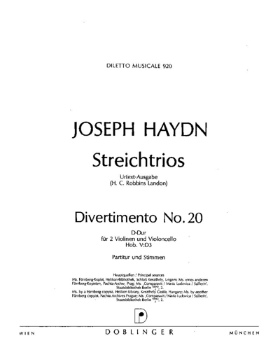 Divertimento No. 20, Hob. V:D3 — 海顿