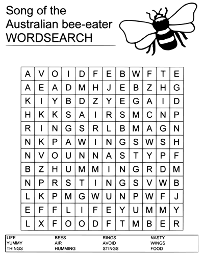 Song of the Australian Bee-Eater Wordsearch — Mary Cohen