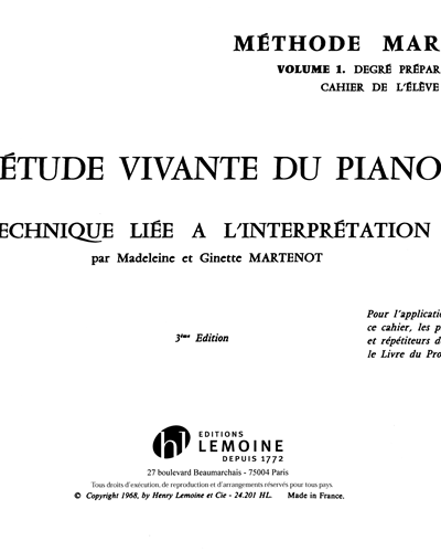 Etude Vivante du Piano, Vol. 1 — Ginette Mertenot
