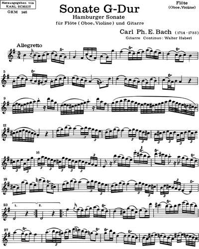 Sonata in G major, op. 564 — C.P.E.巴赫