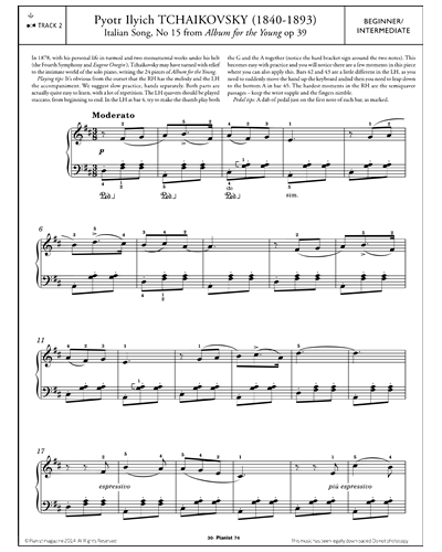 Italian Song, No. 15 (from 'Album for the Young, op. 39') — 柴可夫斯基