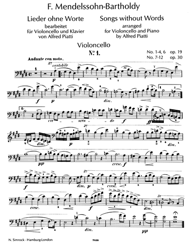 Songs Without Words, op. 19 — 门德尔松