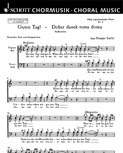 Fünf jugoslawische Chöre — Franjo Lucic