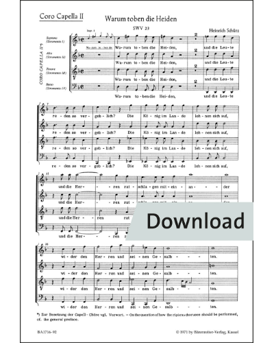 Warum toben die Heiden für 2 Favoritchöre, 2 Capellchöre und Basso continuo SWV 23 — 许茨