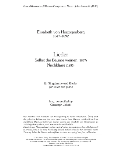 "Selbst die Bäume weinen" & "Nachklang" — Elisabeth von Herzogenberg