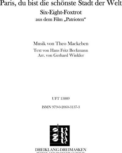 Paris, du bist die schönste Stadt der Welt — Theo Mackeben