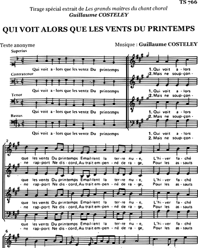 Qui voit alors que les vents — Guillaume Costeley