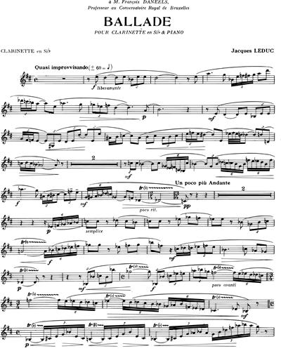 Ballade pour Clarinette en Si bémol et Piano — Jacques Leduc