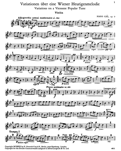 Variations for Piano Trio, op. 9 — Hans Gál