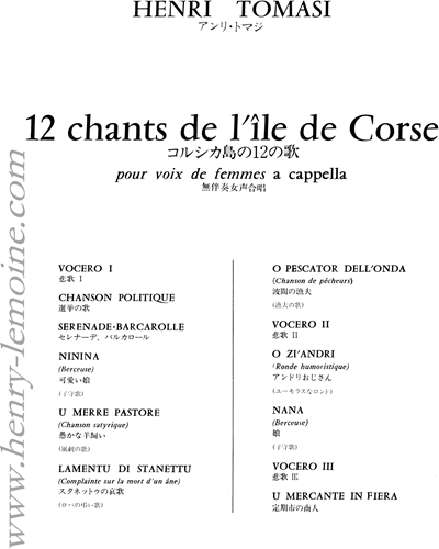 Twelve Songs of the Island of Corsica — Henri Tomasi