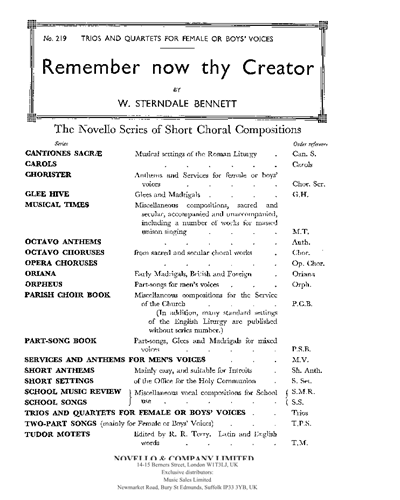 Remember Now Thy Creator — William Sterndale Bennett