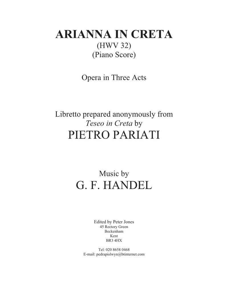 Arianna in Creta, HWV 32 — George Frideric Handel