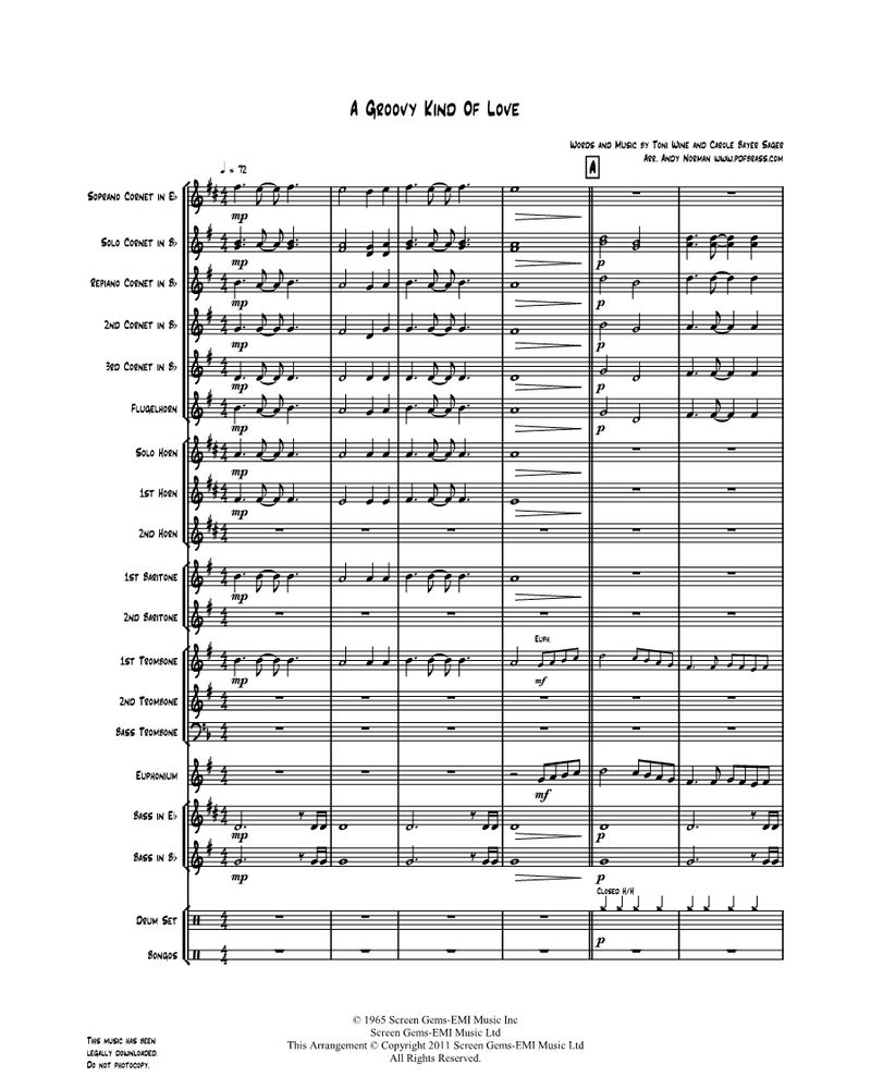 A Groovy Kind Of Love - for Brass Band — Carole Bayer Sager