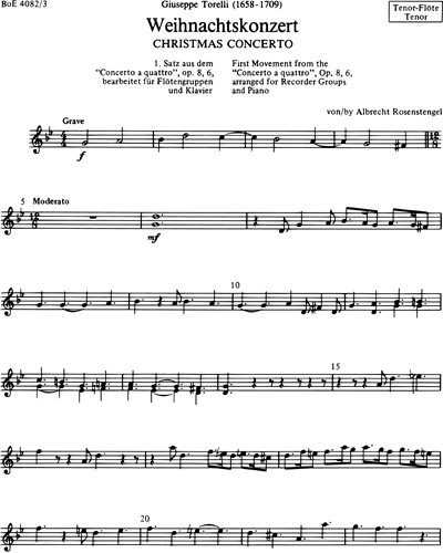 Christmas Concerto (First Movement from 'Concerto a quattro', op. 8 No. 6) (Arrangement for Recorder Groups and Piano) — 托雷利