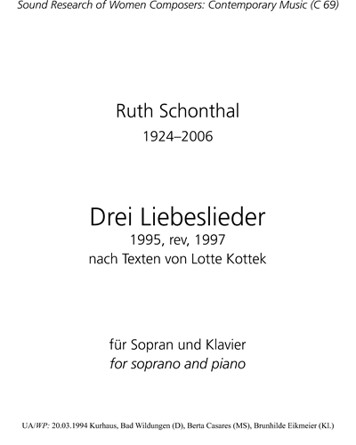 Three Lovesongs (on Lyrics by Lotte Kottek) — Ruth Schönthal